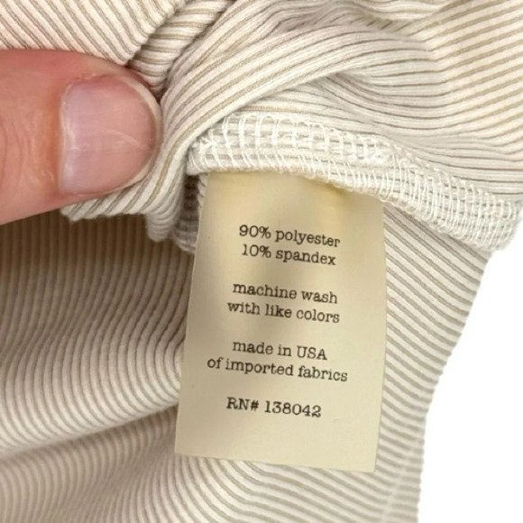 Samantha‎ Eng. Ribbed Long Sleeve Deep V-Neck Bodysuit in Cream Beige Medium - Picture 7 of 7